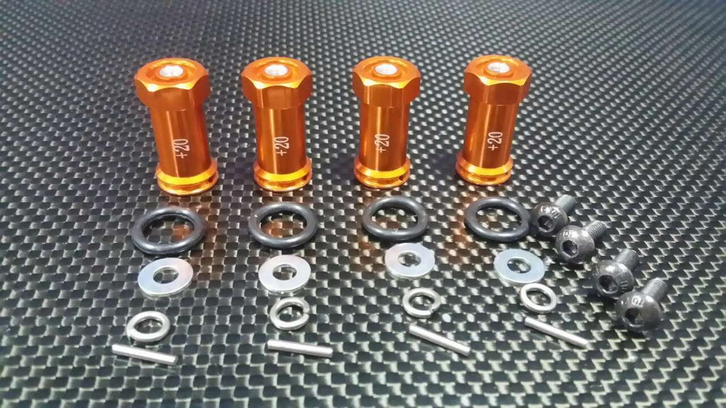Traxxas 1/16 Mini E-Revo, Mini Slash, Mini Summit Aluminum Hex Adapters (+20mm) - 4 Pcs Set Orange
