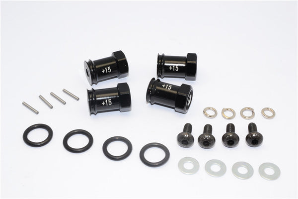 Traxxas 1/16 Mini E-Revo, Mini Slash, Mini Summit Aluminum Hex Adaptor (+15mm) - 4 Pcs Set Black
