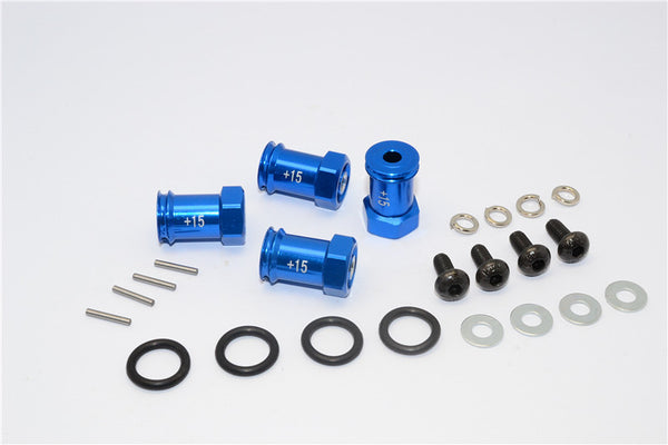 Traxxas 1/16 Mini E-Revo, Mini Slash, Mini Summit Aluminum Hex Adaptor (+15mm) - 4 Pcs Set Blue