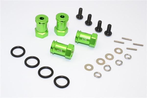 Traxxas 1/16 Mini E-Revo, Mini Slash, Mini Summit Aluminum Hex Adaptor (+15mm) - 4 Pcs Set Green