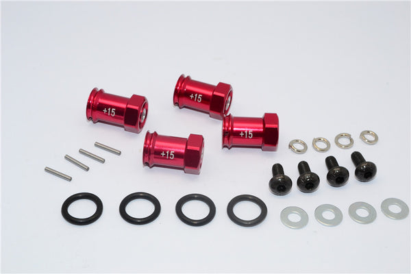 Traxxas 1/16 Mini E-Revo, Mini Slash, Mini Summit Aluminum Hex Adaptor (+15mm) - 4 Pcs Set Red