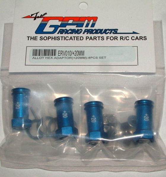 Traxxas 1/16 Mini E-Revo, Mini Slash, Mini Summit Aluminum Hex Adapters (+20mm) - 4 Pcs Set Blue