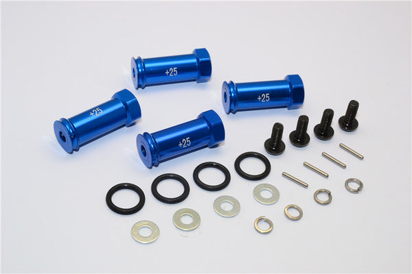 Traxxas 1/16 Mini E-Revo, Mini Slash, Mini Summit Aluminum Hex Adaptor (+25mm) - 4 Pcs Set Blue