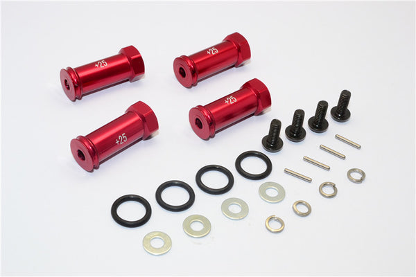 Traxxas 1/16 Mini E-Revo, Mini Slash, Mini Summit Aluminum Hex Adaptor (+25mm) - 4 Pcs Set Red