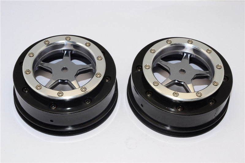 Axial EXO & SCX10 Nylon Front Rims Frame With Aluminum 5 Star Beadlock Rims - 1Pr Set Gray Silver