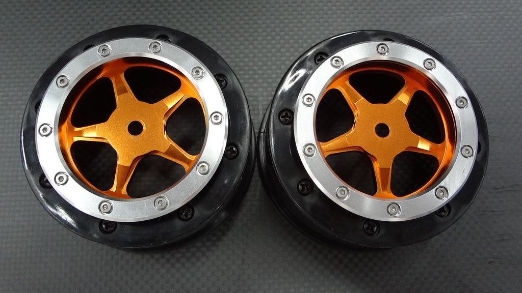 Axial EXO & SCX10 Nylon Front Rims Frame With Aluminum 5 Star Beadlock Rims - 1Pr Set Orange