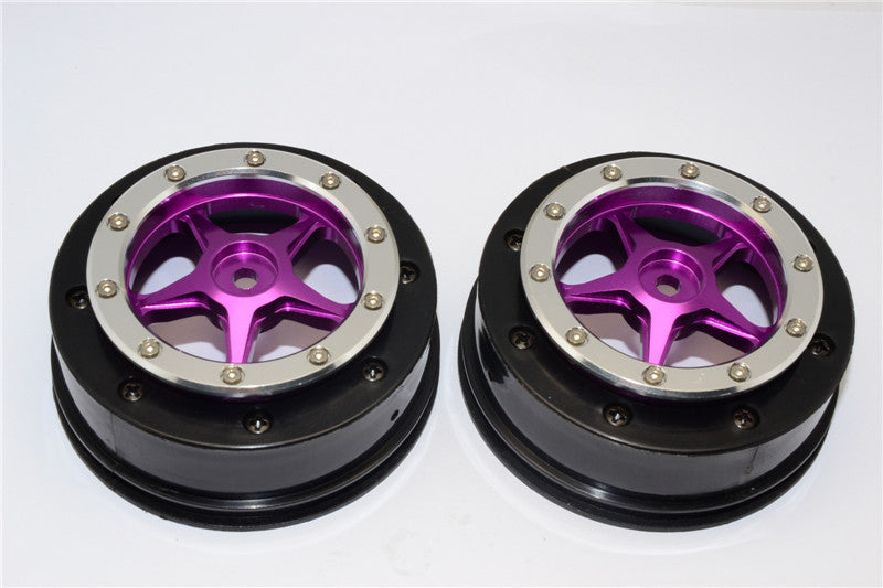 Axial EXO & SCX10 Nylon Front Rims Frame With Aluminum 5 Star Beadlock Rims - 1Pr Set Purple