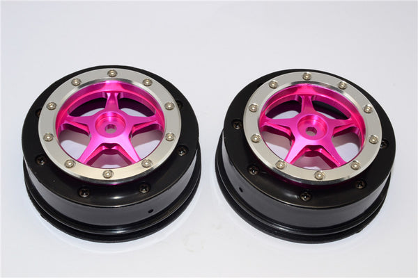 Axial EXO & SCX10 Nylon Front Rims Frame With Aluminum 5 Star Beadlock Rims - 1Pr Set Pink