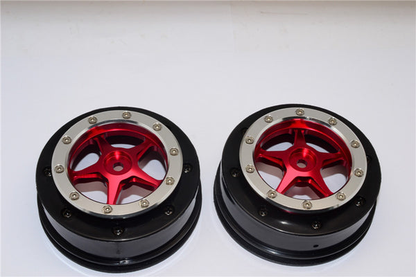 Axial EXO & SCX10 Nylon Front Rims Frame With Aluminum 5 Star Beadlock Rims - 1Pr Set Red