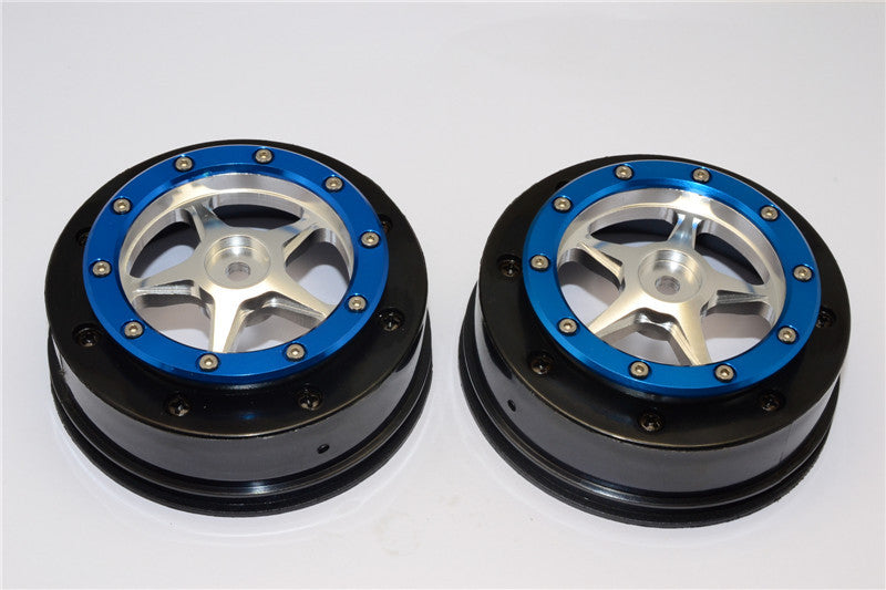 Axial EXO & SCX10 Nylon Front Rims Frame With Aluminum 5 Star Beadlock Rims - 1Pr Set Silver