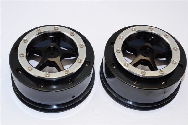 Axial EXO & SCX10 Nylon Rear Rims Frame With Aluminum 5 Star Beadlock Rims - 1Pr Set Black