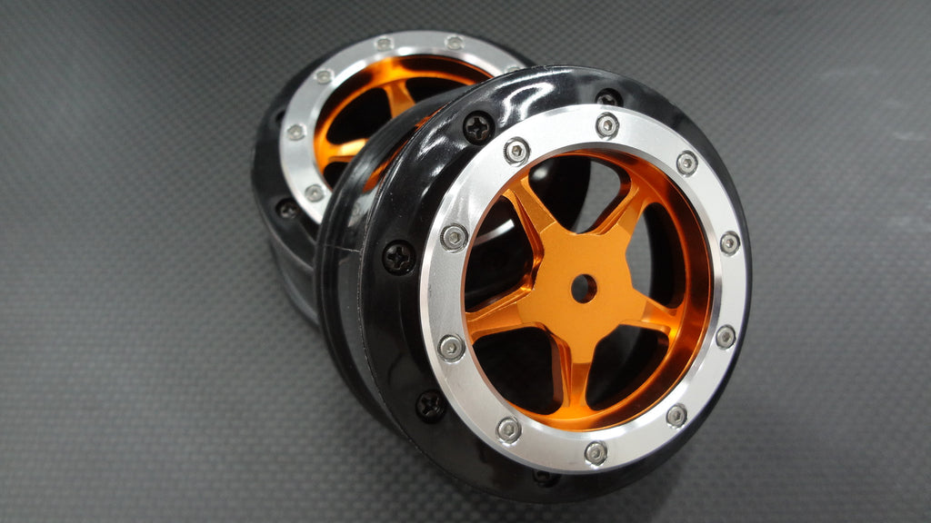 Axial EXO & SCX10 Nylon Rear Rims Frame With Aluminum 5 Star Beadlock Rims - 1Pr Set Orange