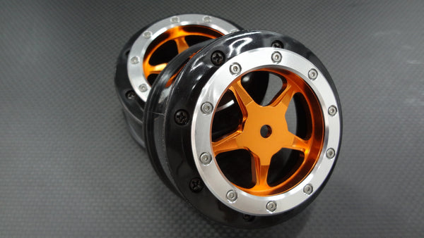 Axial EXO & SCX10 Nylon Rear Rims Frame With Aluminum 5 Star Beadlock Rims - 1Pr Set Gold