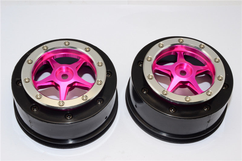 Axial EXO & SCX10 Nylon Rear Rims Frame With Aluminum 5 Star Beadlock Rims - 1Pr Set Pink