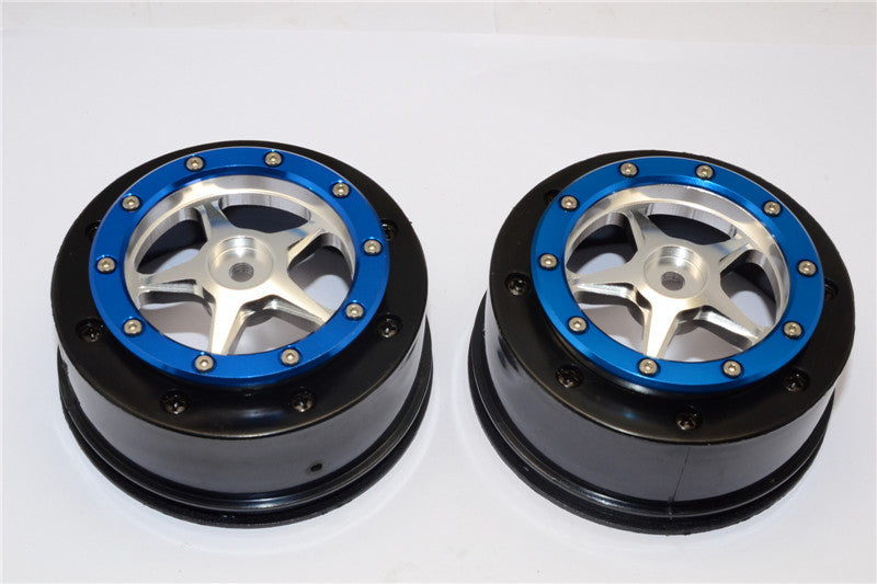 Axial EXO & SCX10 Nylon Rear Rims Frame With Aluminum 5 Star Beadlock Rims - 1Pr Set Silver