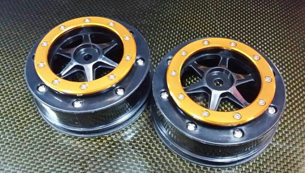 Axial EXO Nylon Front Rims Frame With Plastic 6 Poles Beadlock Rims - 1Pr Set Black+Gold