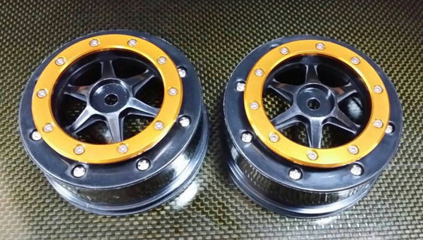 Axial EXO Nylon Rear Rims Frame With Plastic 6 Poles Beadlock Rims - 1Pr Set Black+Gold