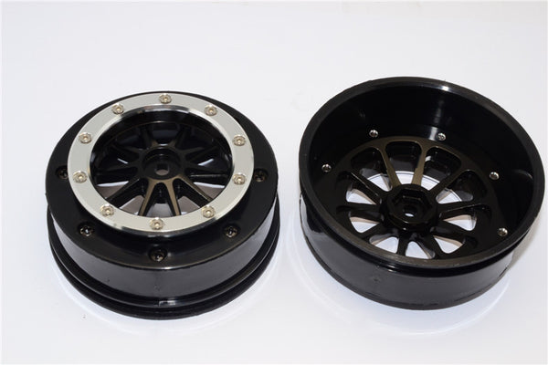 Axial EXO & SCX10 Nylon Front Rims Frame With Aluminum 10 Poles Beadlock Rims - 1Pr Set Black