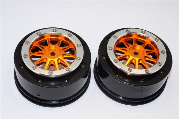 Axial EXO &amp; SCX10 Nylon Rear Rims Frame With Aluminum 10 Poles Beadlock Rims - 1Pr Set Orange+Silver