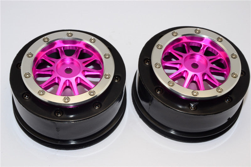Axial EXO & SCX10 Nylon Rear Rims Frame With Aluminum 10 Poles Beadlock Rims - 1Pr Set Pink