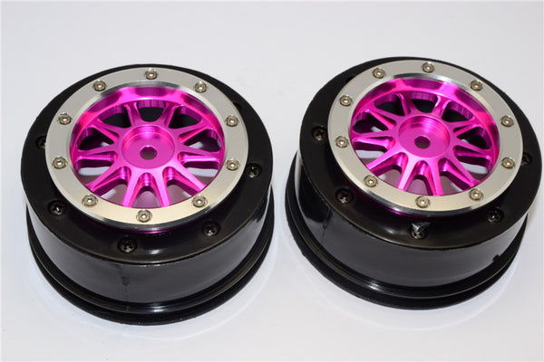 Axial EXO & SCX10 Nylon Rear Rims Frame With Aluminum 10 Poles Beadlock Rims - 1Pr Set Pink