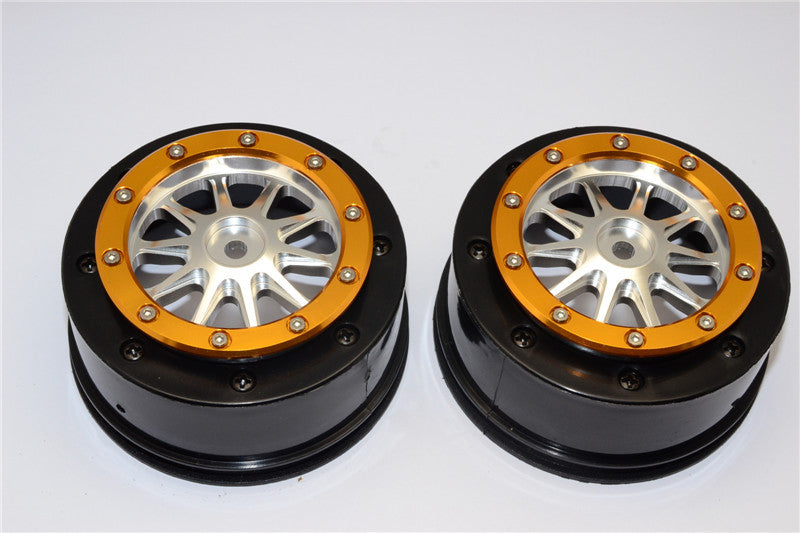Axial EXO & SCX10 Nylon Rear Rims Frame With Aluminum 10 Poles Beadlock Rims - 1Pr Set Silver