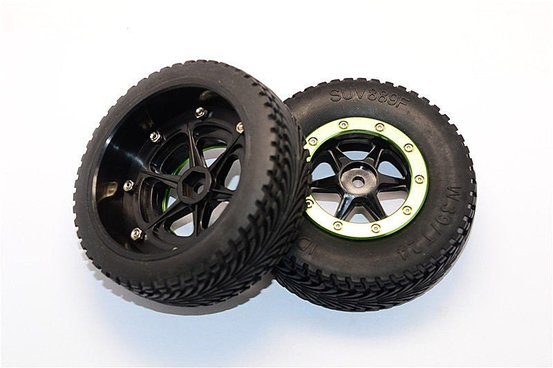 Axial EXO Rubber Front Tires With Plastic 6 Poles Pattern Front Wheels & Alloy Outer Ring In Beadlock Design Of 12mm Hex Installed - 1Pr Set Black