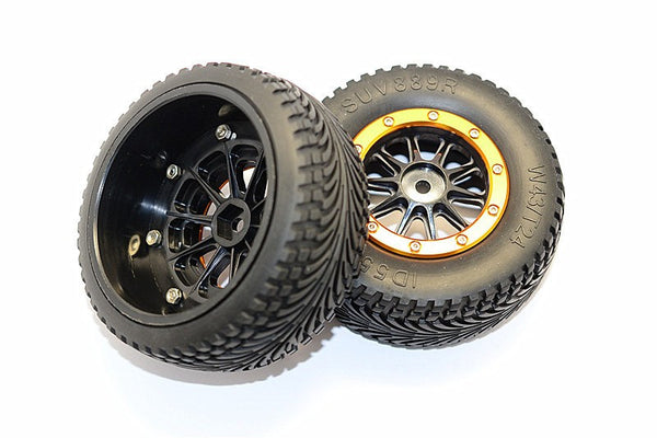 Axial EXO Rubber Rear Tires With Plastic 10 Poles Pattern Rear Wheels & Alloy Outer Ring In Beadlock Design Of 12mm Hex Installed - 1Pr Set Black