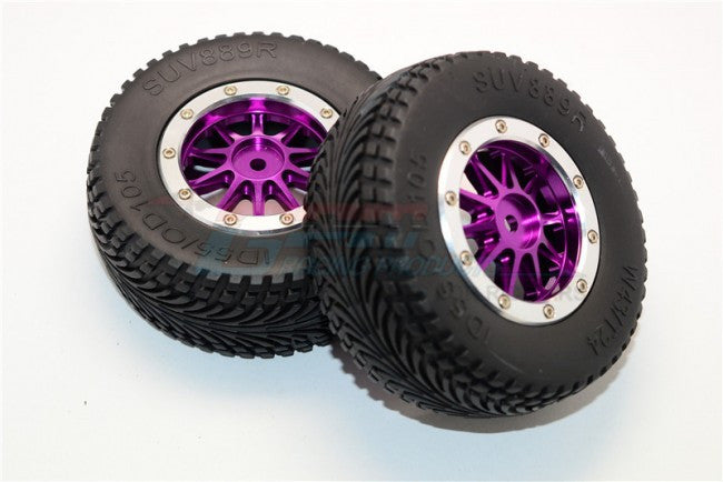 Axial EXO Rubber Rear Tires With Nylon Rims Frame & Aluminum 10 Poles Beadlock Rims (12mm Hex Short Course Wheels) - 1Pr Set Purple