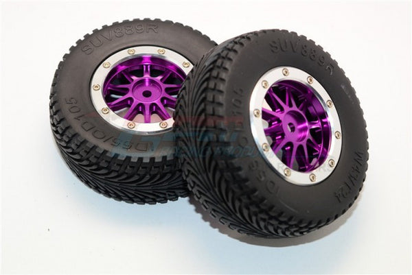 Axial EXO Rubber Rear Tires With Nylon Rims Frame & Aluminum 10 Poles Beadlock Rims (12mm Hex Short Course Wheels) - 1Pr Set Purple