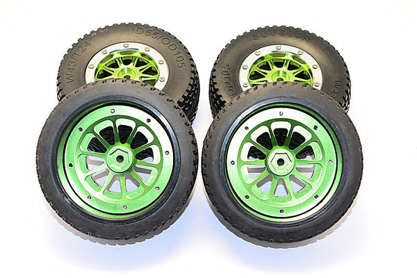 Axial EXO Rubber Front & Rear Tires With Nylon Rims Frame & Alloy 10 Poles Beadlock Rims - 2Prs Set Green