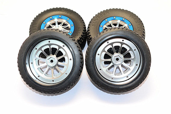 Axial EXO Rubber Front & Rear Tires With Nylon Rims Frame & Alloy 10 Poles Beadlock Rims - 2Prs Set Silver