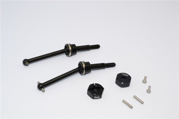 Tamiya GF01 & TL01 Steel #45 Front/Rear CVD Shaft (38mm) With 12X6mm Hex Adapters - 1Pr Set Black