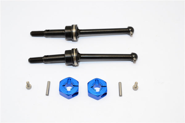 Tamiya GF01 & TL01 Steel #45 Front/Rear CVD Shaft (38mm) With 12X6mm Hex Adapters - 1Pr Set Blue