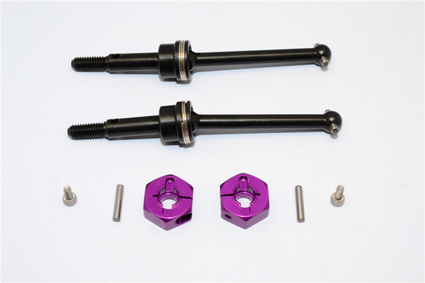 Tamiya GF01 & TL01 Steel #45 Front/Rear CVD Shaft (38mm) With 12X6mm Hex Adapters - 1Pr Set Purple