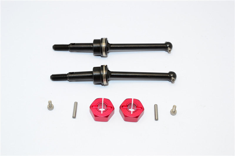 Tamiya GF01 & TL01 Steel #45 Front/Rear CVD Shaft (38mm) With 12X6mm Hex Adapters - 1Pr Set Red