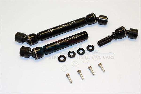 Gmade Crawler R1 Rock Buggy Steel+Aluminum Front & Rear Main Drive Shaft (F:122mm-132mm, R:105mm-115mm) - 2Pcs Set Black