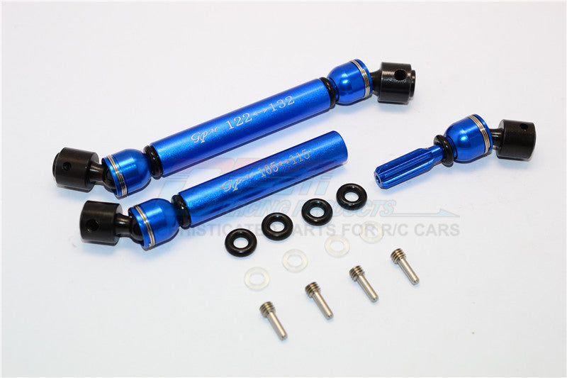 Gmade Crawler R1 Rock Buggy Steel+Aluminum Front & Rear Main Drive Shaft (F:122mm-132mm, R:105mm-115mm) - 2Pcs Set Blue