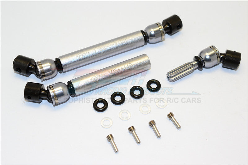 Gmade Crawler R1 Rock Buggy Steel+Aluminum Front & Rear Main Drive Shaft (F:122mm-132mm, R:105mm-115mm) - 2Pcs Set Gray Silver