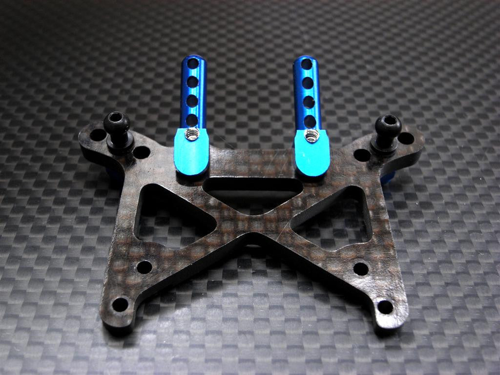 Team Losi Mini-T Graphite Front Damper Plate With Aluminum Body Posts - 1 Set Blue