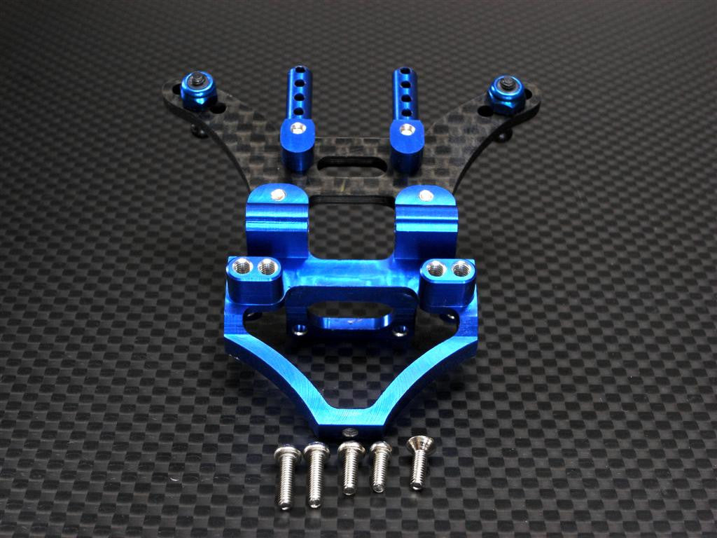 Team Losi Mini-T Graphite Rear Damper Plate With Aluminum Mount & Body Posts - 1 Set Blue