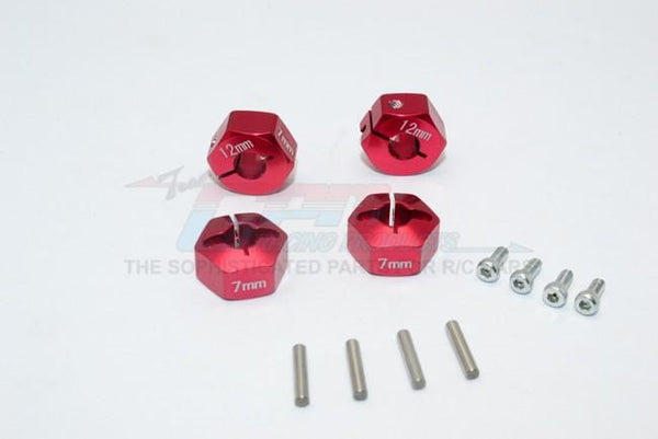 Traxxas Ford GT 4-Tec 2.0 (83056-4) Aluminum Hex Adapters 7mm Thick - 4Pc Set Red
