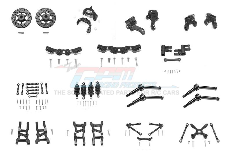 Traxxas Ford GT 4-Tec 2.0 (83056-4) Aluminum F+R Lower Arms, F+R Knuckle Arms, Front C Hubs, F+R Shock Towers, F+R Oil Filled Dampers, F+R Tie Rods With Stabilizer For C Hub & Whole Car Tie Rods + Steering Assembly - 119Pc Set Black