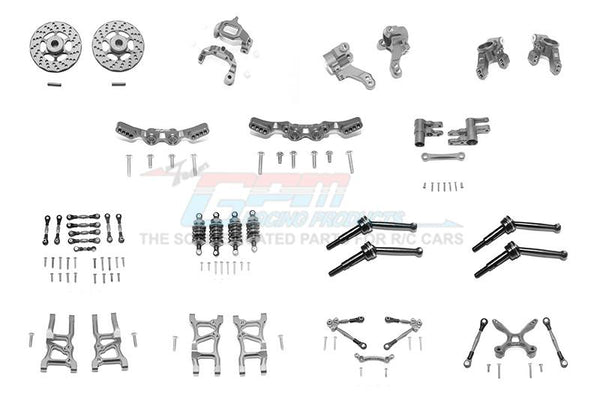 Traxxas Ford GT 4-Tec 2.0 (83056-4) Aluminum F+R Lower Arms, F+R Knuckle Arms, Front C Hubs, F+R Shock Towers, F+R Oil Filled Dampers, F+R Tie Rods With Stabilizer For C Hub & Whole Car Tie Rods + Steering Assembly - 119Pc Set Gray Silver
