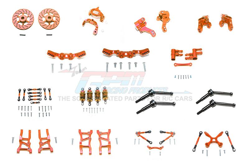 Traxxas Ford GT 4-Tec 2.0 (83056-4) Aluminum F+R Lower Arms, F+R Knuckle Arms, Front C Hubs, F+R Shock Towers, F+R Oil Filled Dampers, F+R Tie Rods With Stabilizer For C Hub & Whole Car Tie Rods + Steering Assembly - 119Pc Set Orange