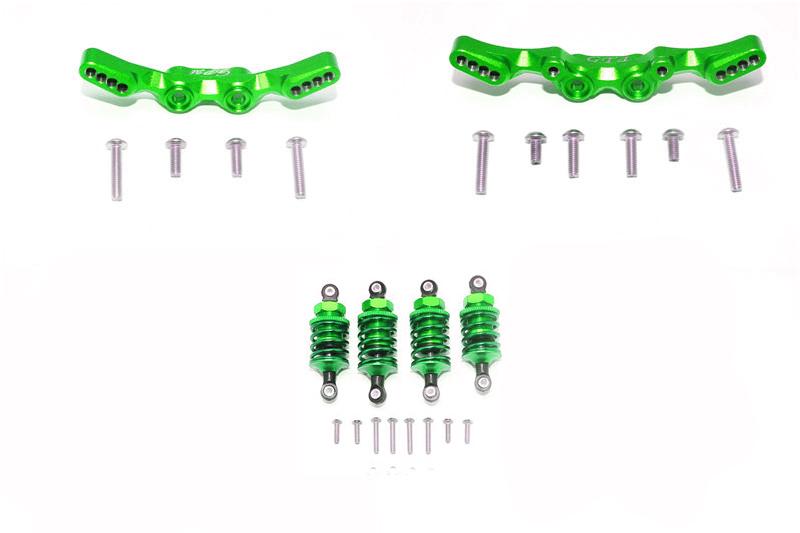 Aluminum Front & Rear Shock Towers + Front (53mm) + Rear (50mm) Oil Filled Dampers for Traxxas Ford GT 4-Tec 2.0 (83056-4) - 28Pc Set Green