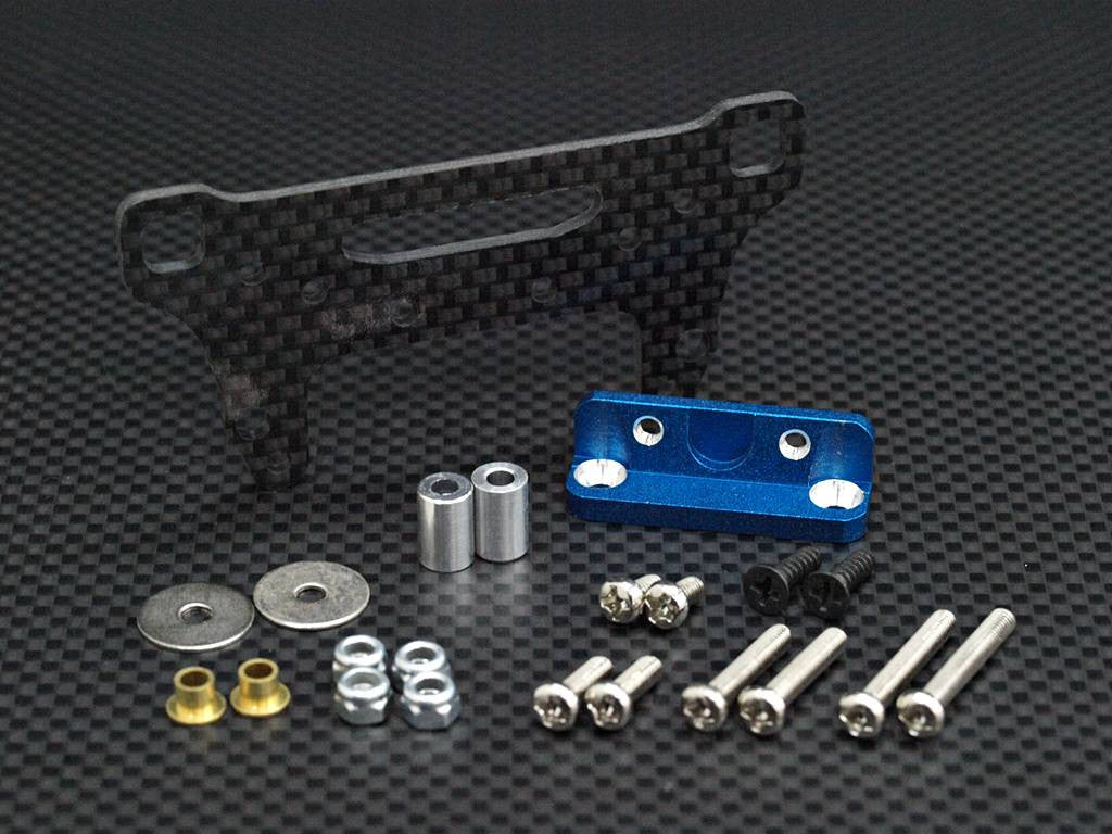 Tamiya TA02 Graphite Front Shock Stay With Collar Screws - 1 Set Blue