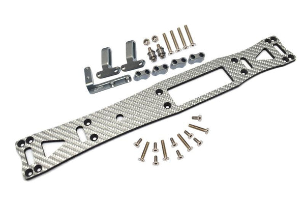 Carbon Fiber (Silver) + Aluminum Sub Chassis For Tamiya 1/10 4WD TA08 PRO 58693 – 27Pc Set Gray Silver