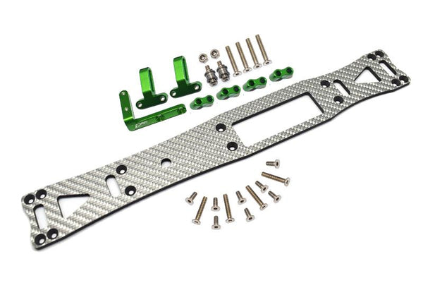 Carbon Fiber (Silver) + Aluminum Sub Chassis For Tamiya 1/10 4WD TA08 PRO 58693 – 27Pc Set Green