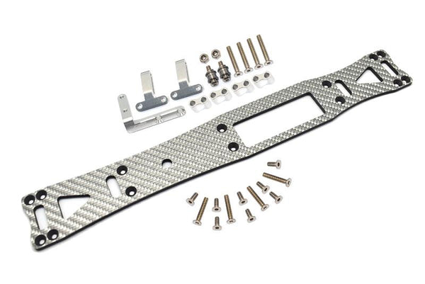 Carbon Fiber (Silver) + Aluminum Sub Chassis For Tamiya 1/10 4WD TA08 PRO 58693 – 27Pc Set Silver
